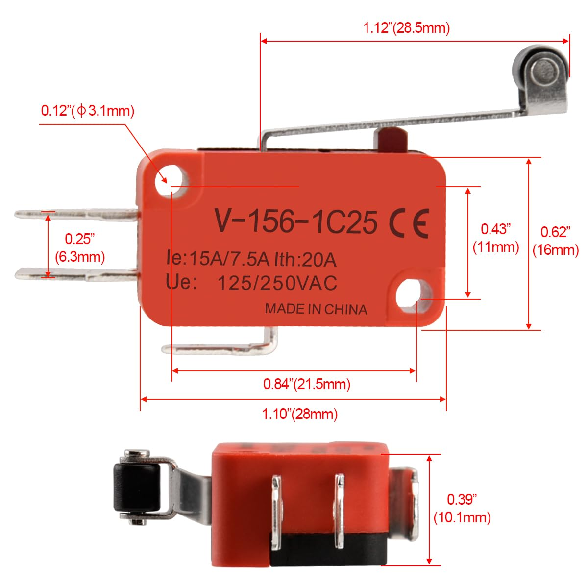 Interruptor final de carrera V-156-1C25 SPDT