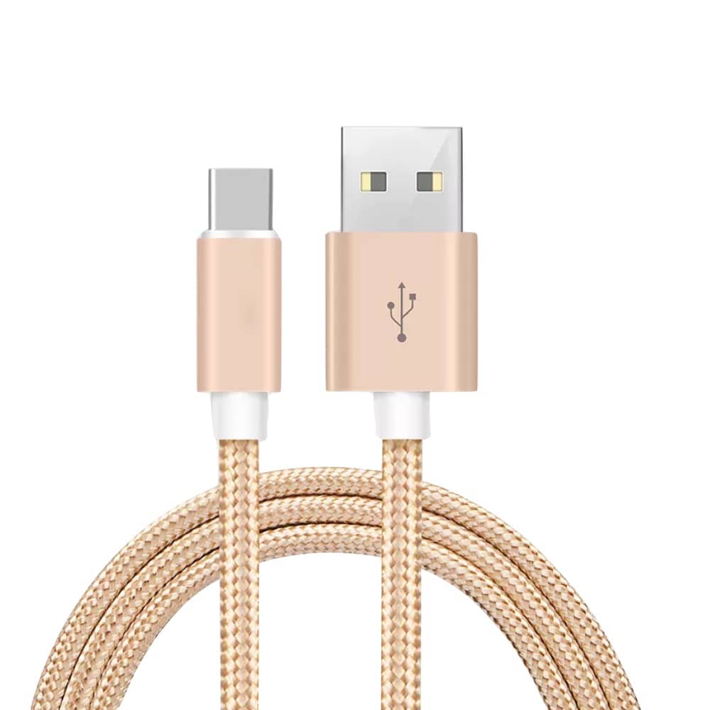 Cable USB C carga rápida y sincronización Nylon trenzado 1 M Dorado 2A