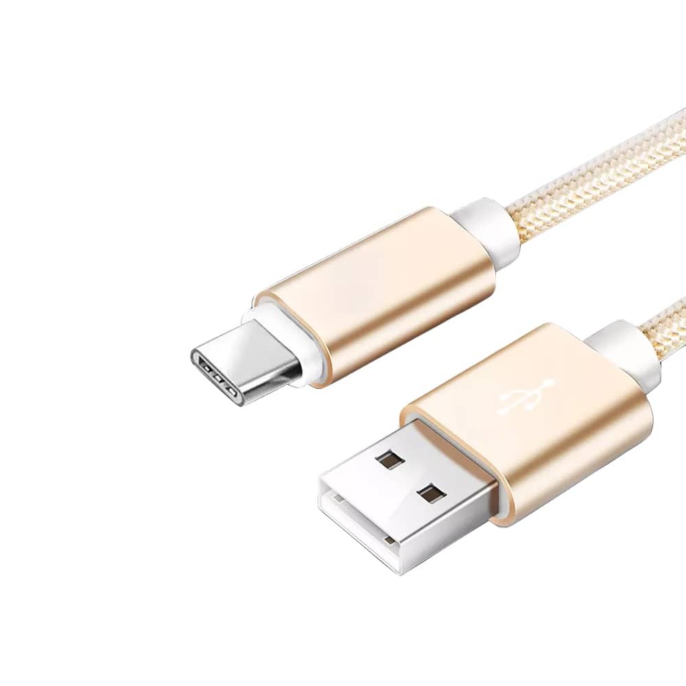 Cable USB C carga rápida y sincronización Nylon trenzado 2 M Dorado 2A