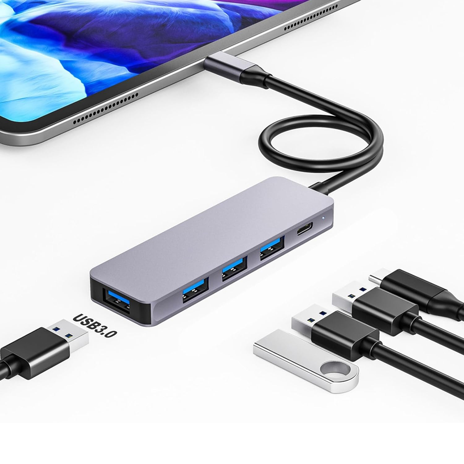 Hub USB C con 5 puertos 5V 2A  Plateado