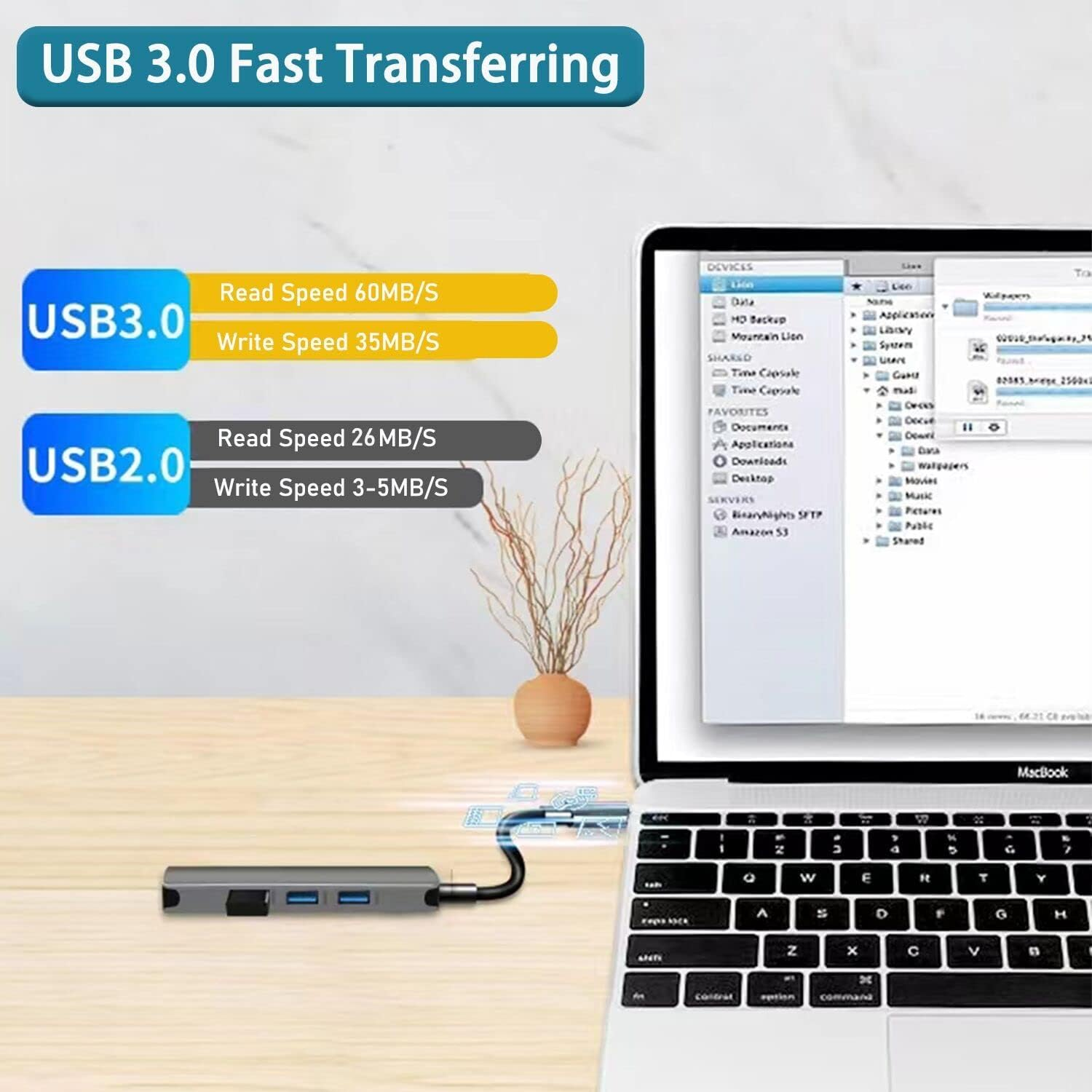 Hub USB C con 5 puertos 5V 2A  Plateado