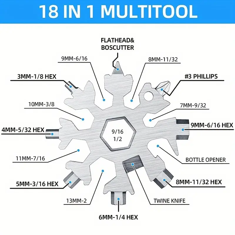 Multiherramienta 18 en 1 en forma de copo de nieve  Negro