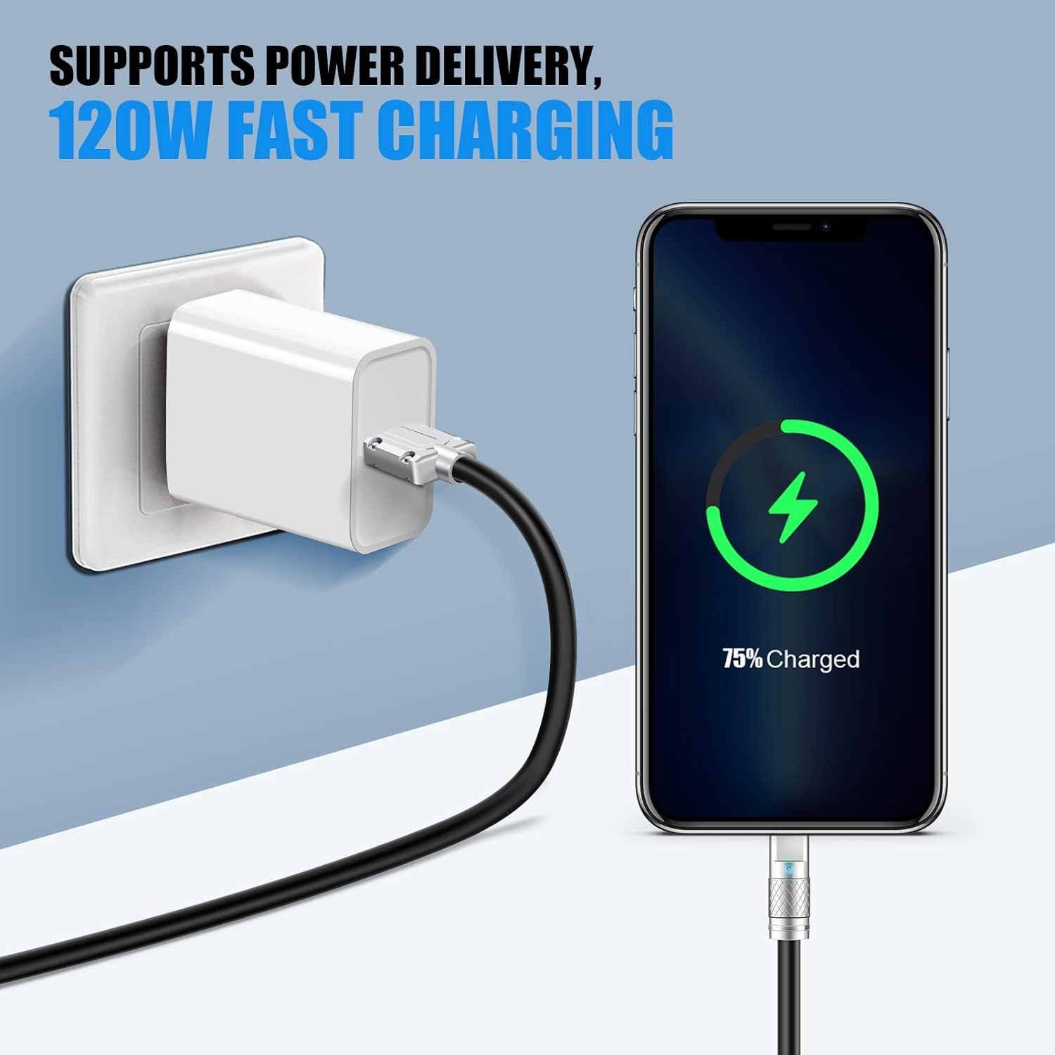 Cable USB tipo C de carga rápida 6A 120W 1 M Negro