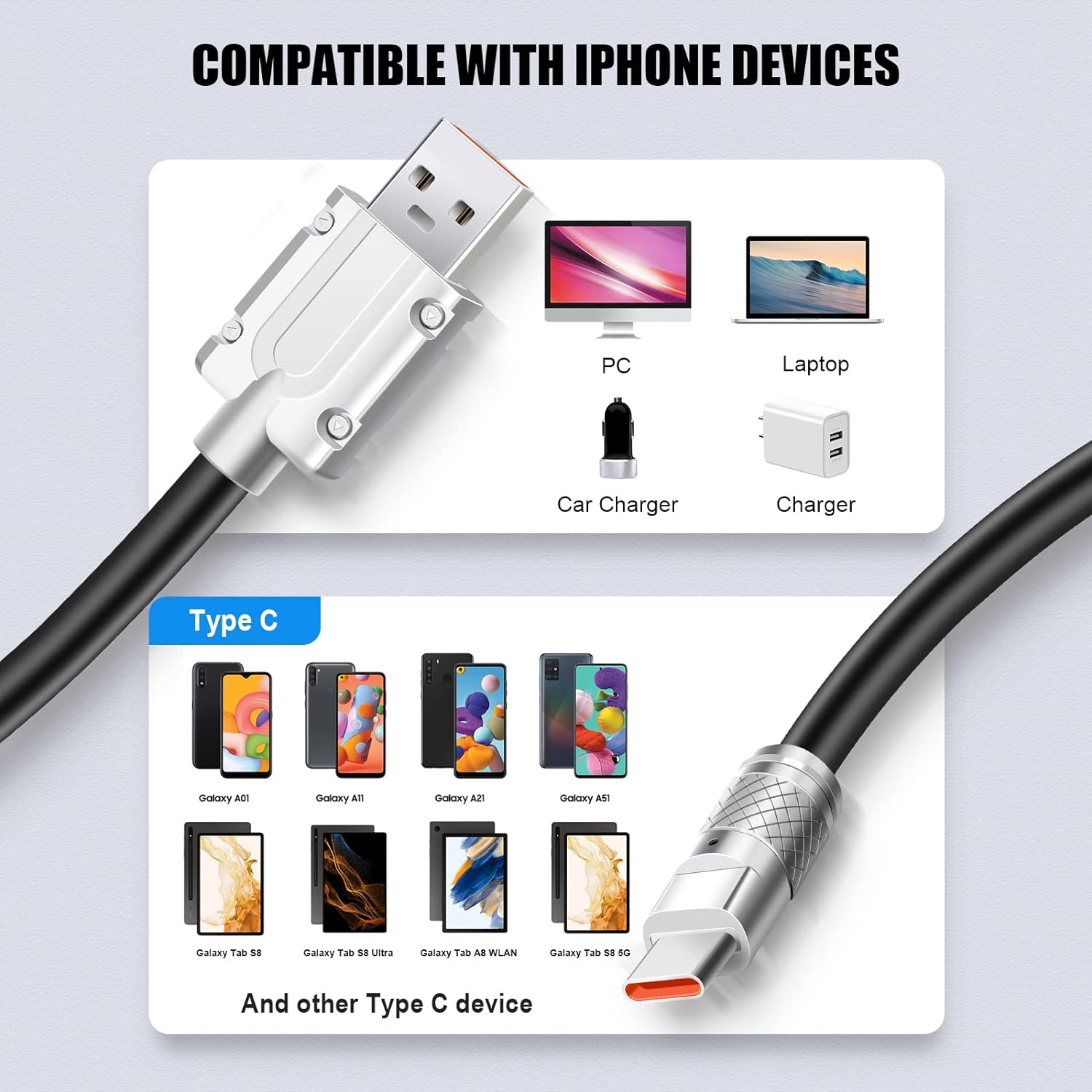 Cable USB tipo C de carga rápida 6A 120W 1 M Negro