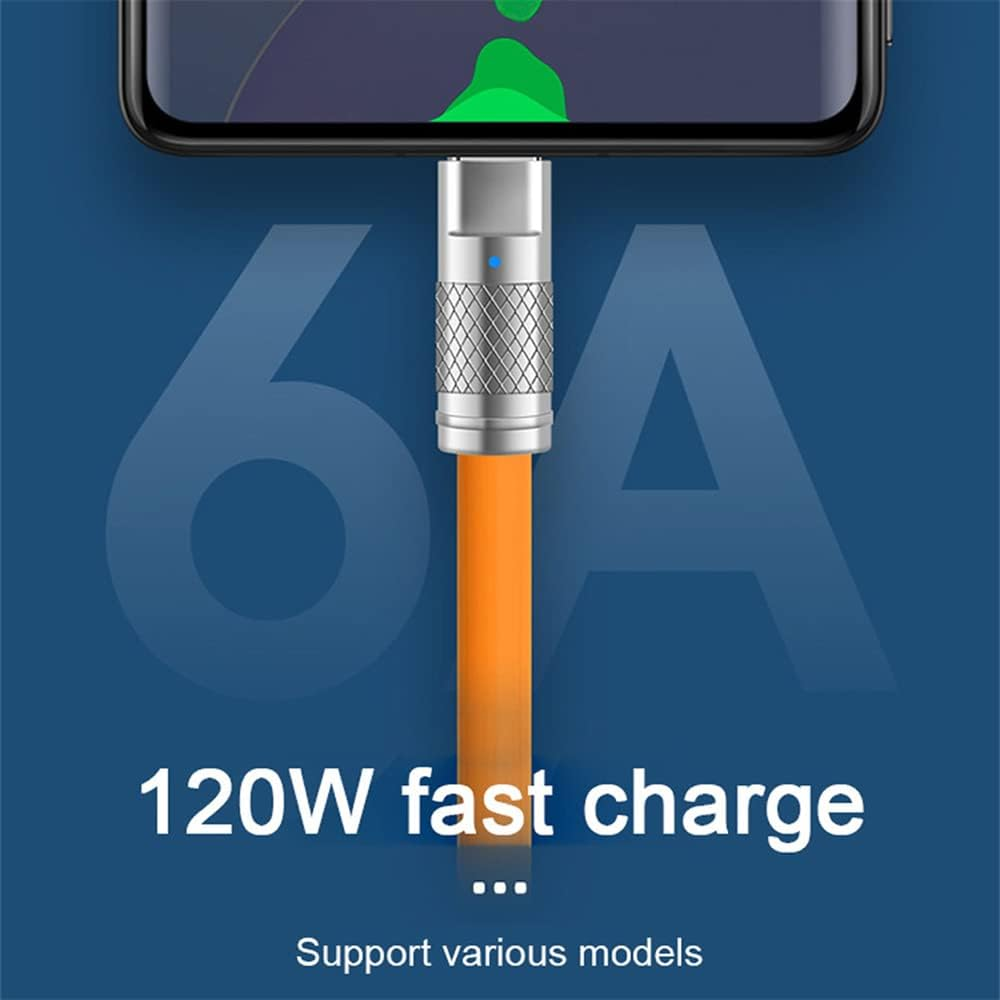Cable USB tipo C de carga rápida 6A 120W silicona 1 M Naranja