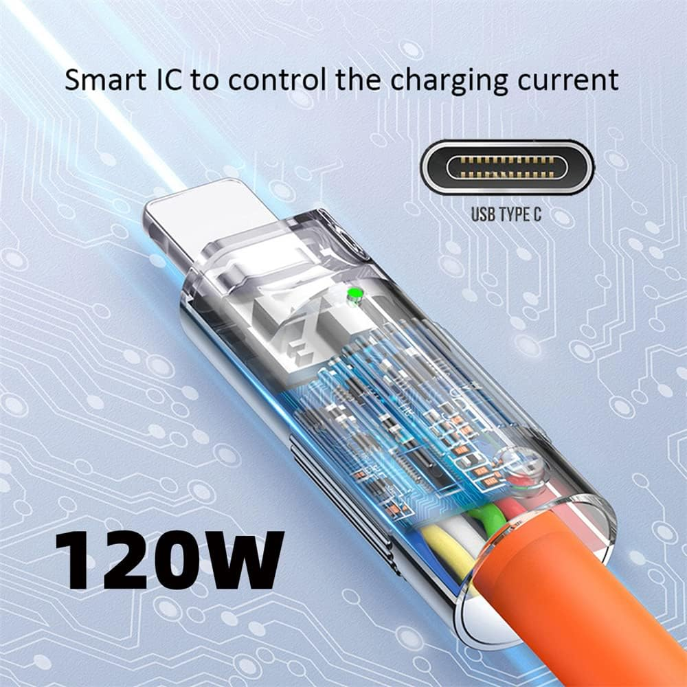 Cable USB tipo C de carga rápida 6A 120W silicona 1 M Naranja