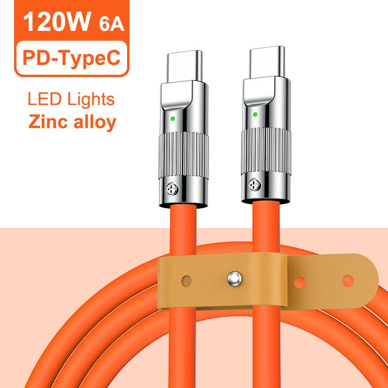 Cable USB tipo C de carga rápida 6A 120W silicona 1 M Naranja