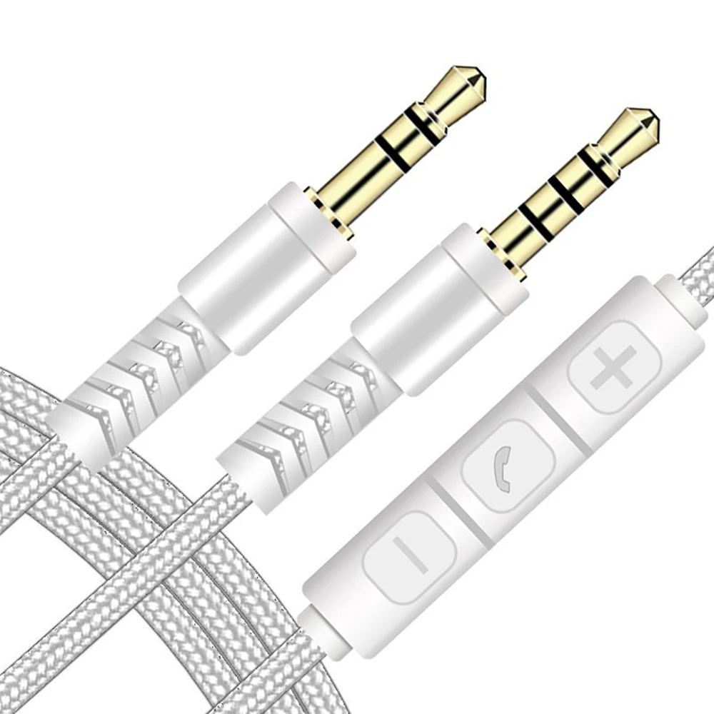 Cable auxiliar micrófono Jack control volumen 1.2 Metros Blanco