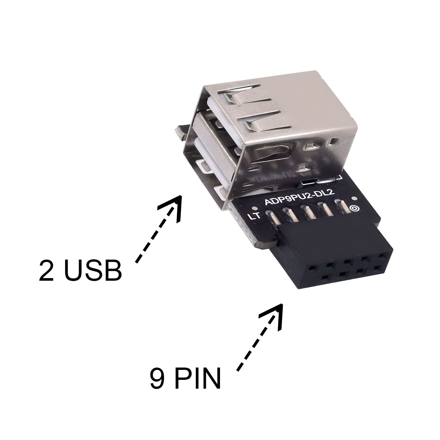 Adaptador panel frontal USB 2.0 hembra a 9 pines hembra doble izquierda