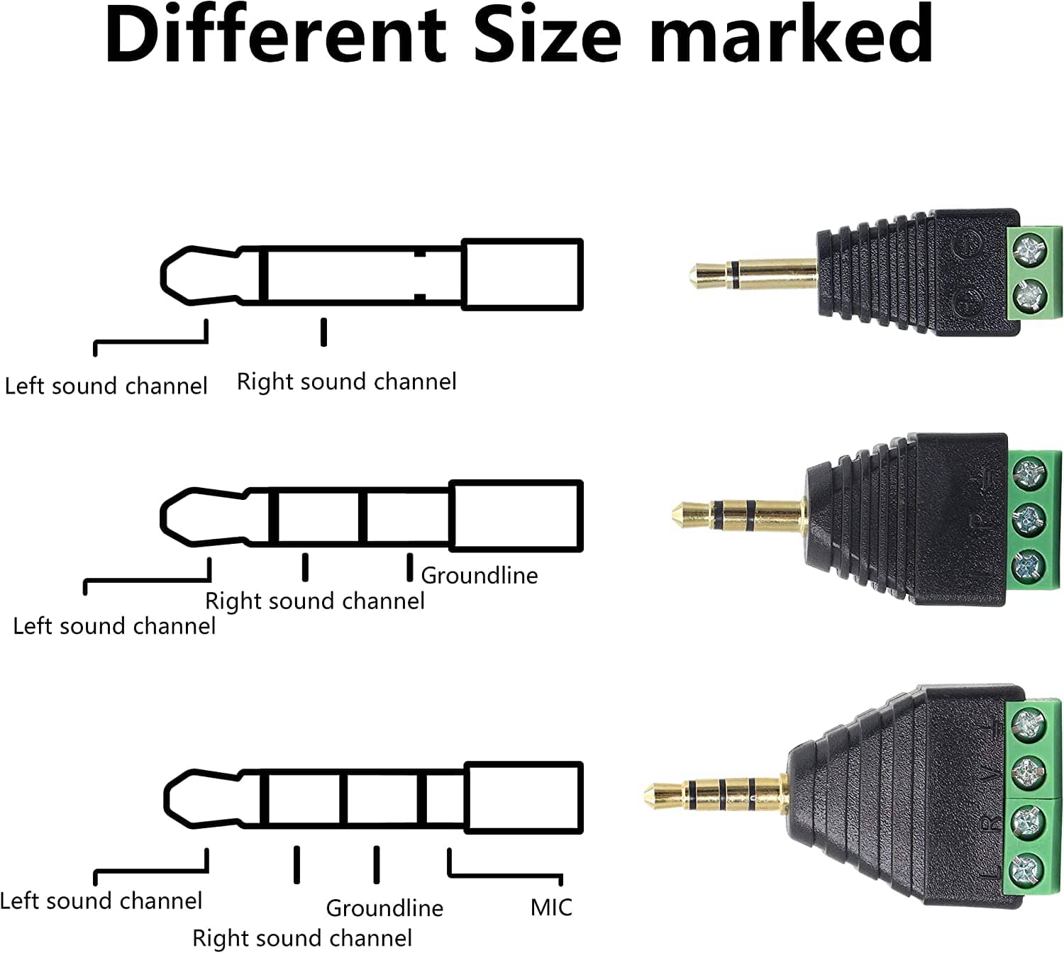 Conector Jack 3.5 mm macho TRRS terminal de tornillo 4 pin  Negro