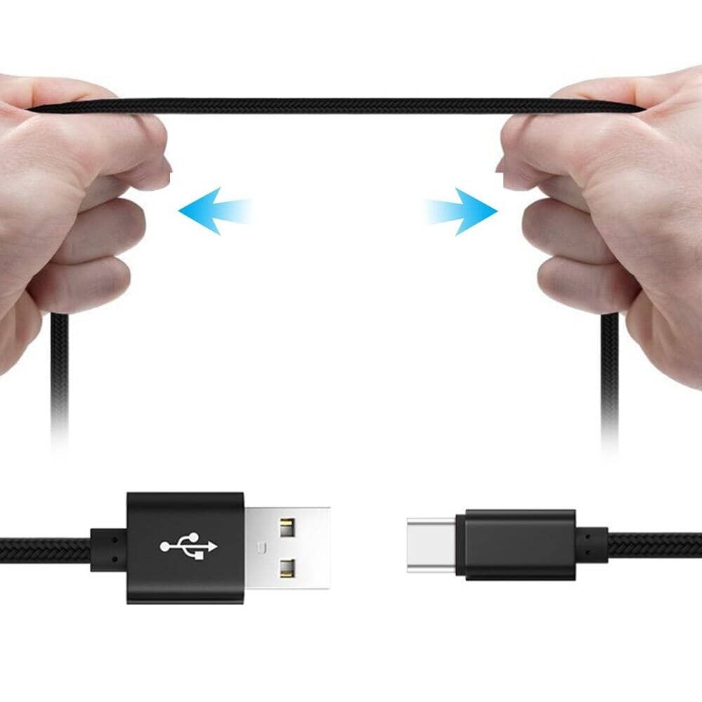 Cable USB C carga rápida y sincronización Nylon trenzado 3 M Negro 2A