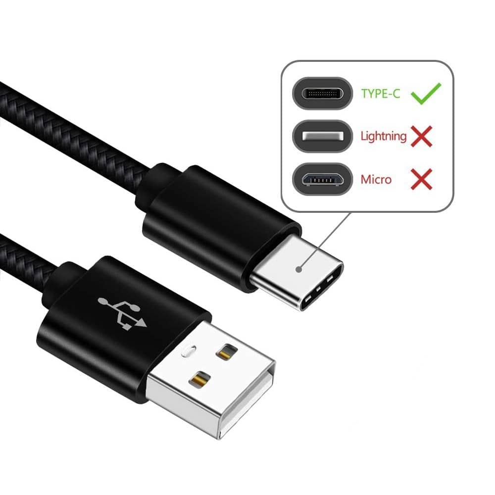 Cable USB C carga rápida y sincronización Nylon trenzado 3 M Negro 2A