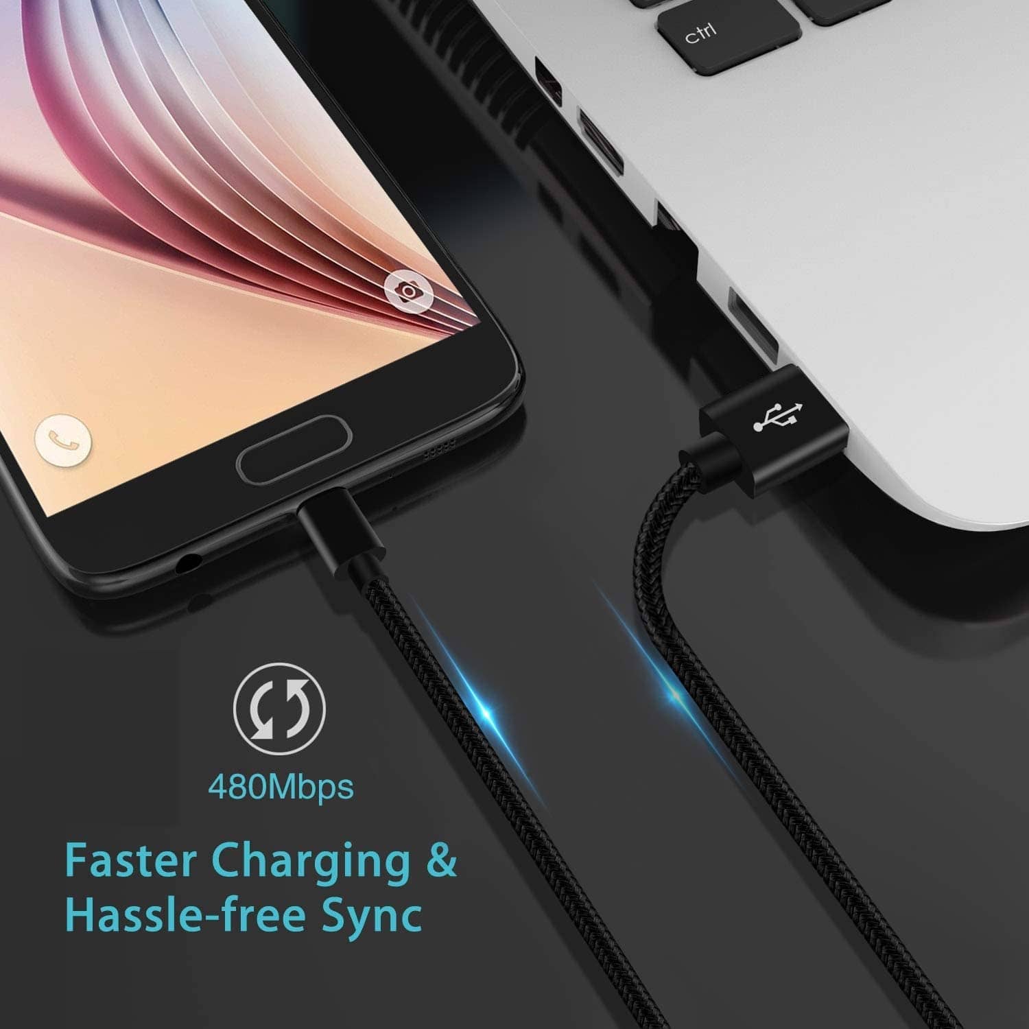 Cable USB C carga rápida y sincronización Nylon trenzado 3 M Negro 2A