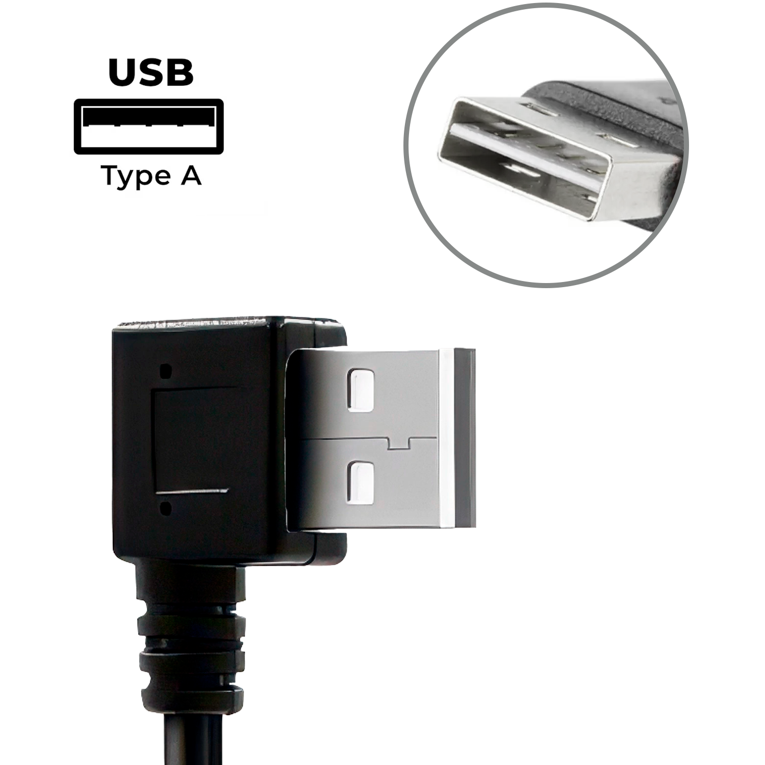 Cable USB Tipo A macho reversible - USB-C acodado 0.50 M 0.50 M Negro