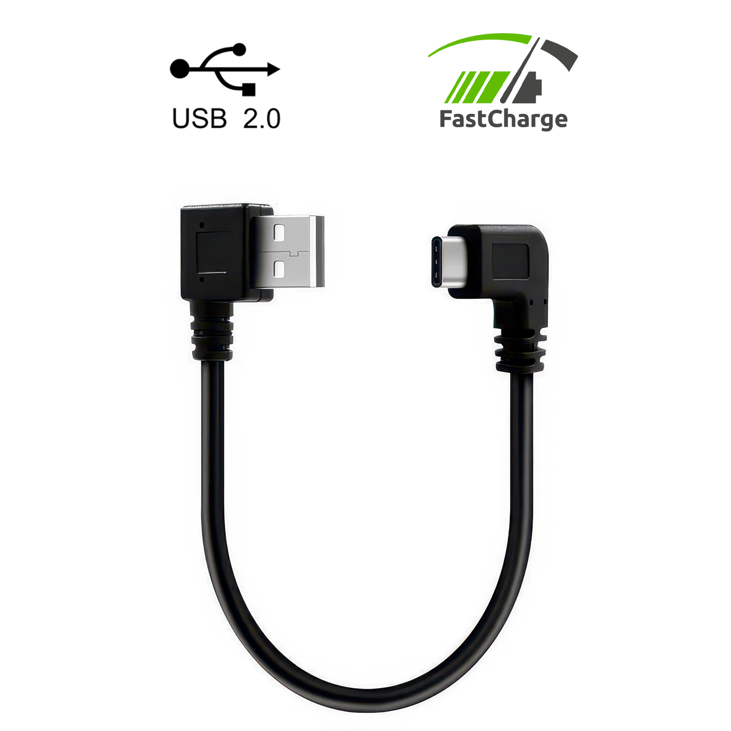 Cable USB Tipo A macho reversible - USB-C acodado 0.50 M 0.50 M Negro