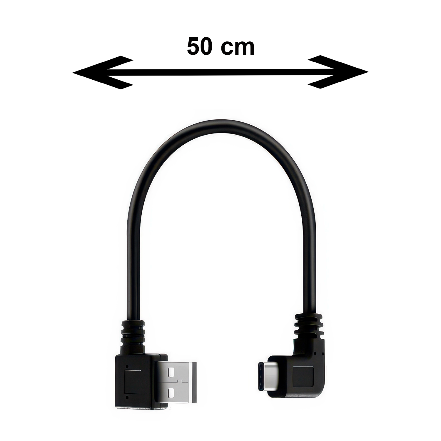 Cable USB Tipo A macho reversible - USB-C acodado 0.50 M 0.50 M Negro