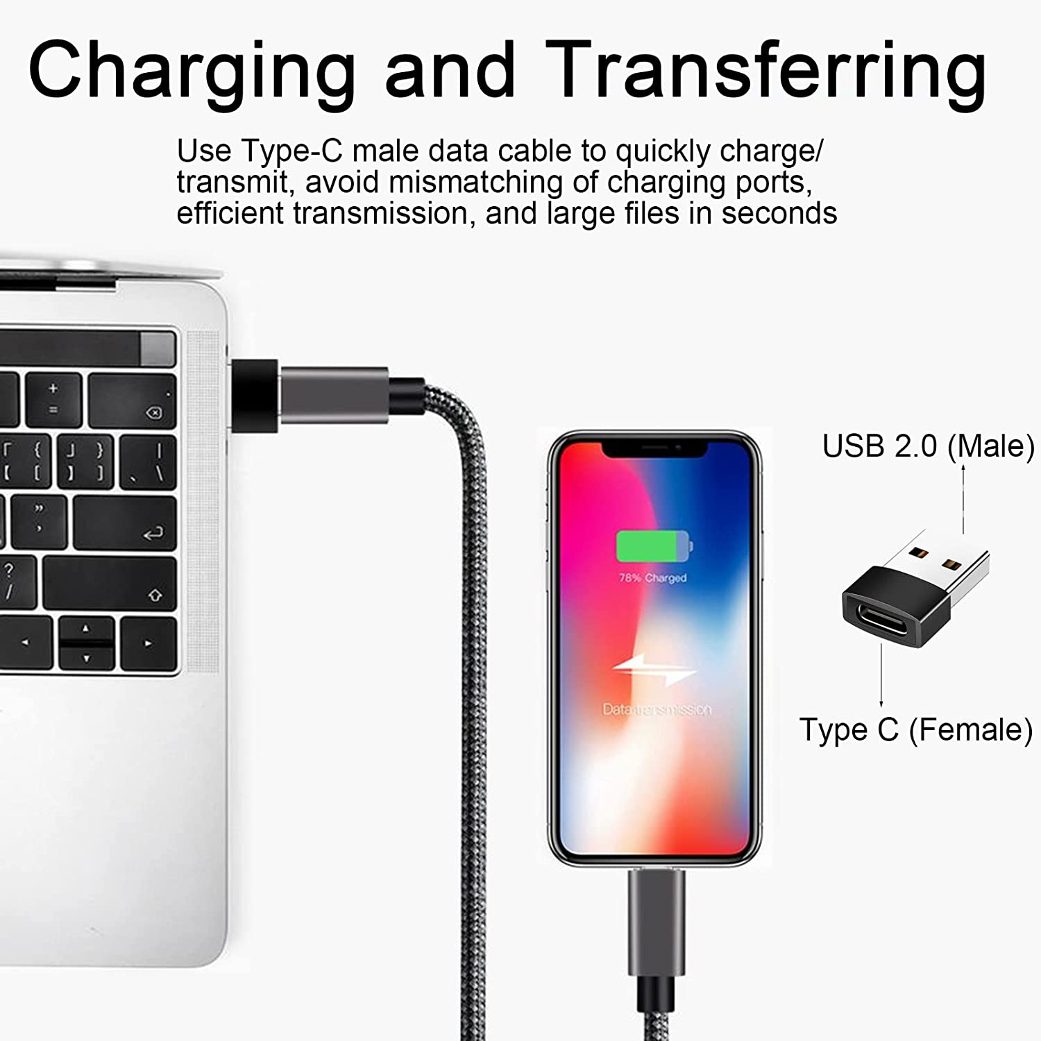 Adaptador USB C Hembra a USB Macho  Negro