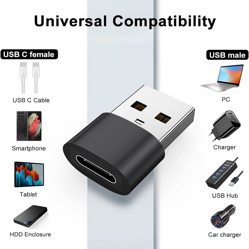 Adaptador USB C Hembra a USB Macho  Negro