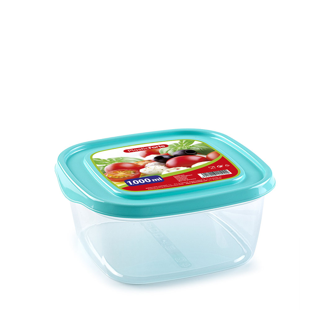 Fiambrera cuadrada almacenamiento de alimento 1 Litro Transparente