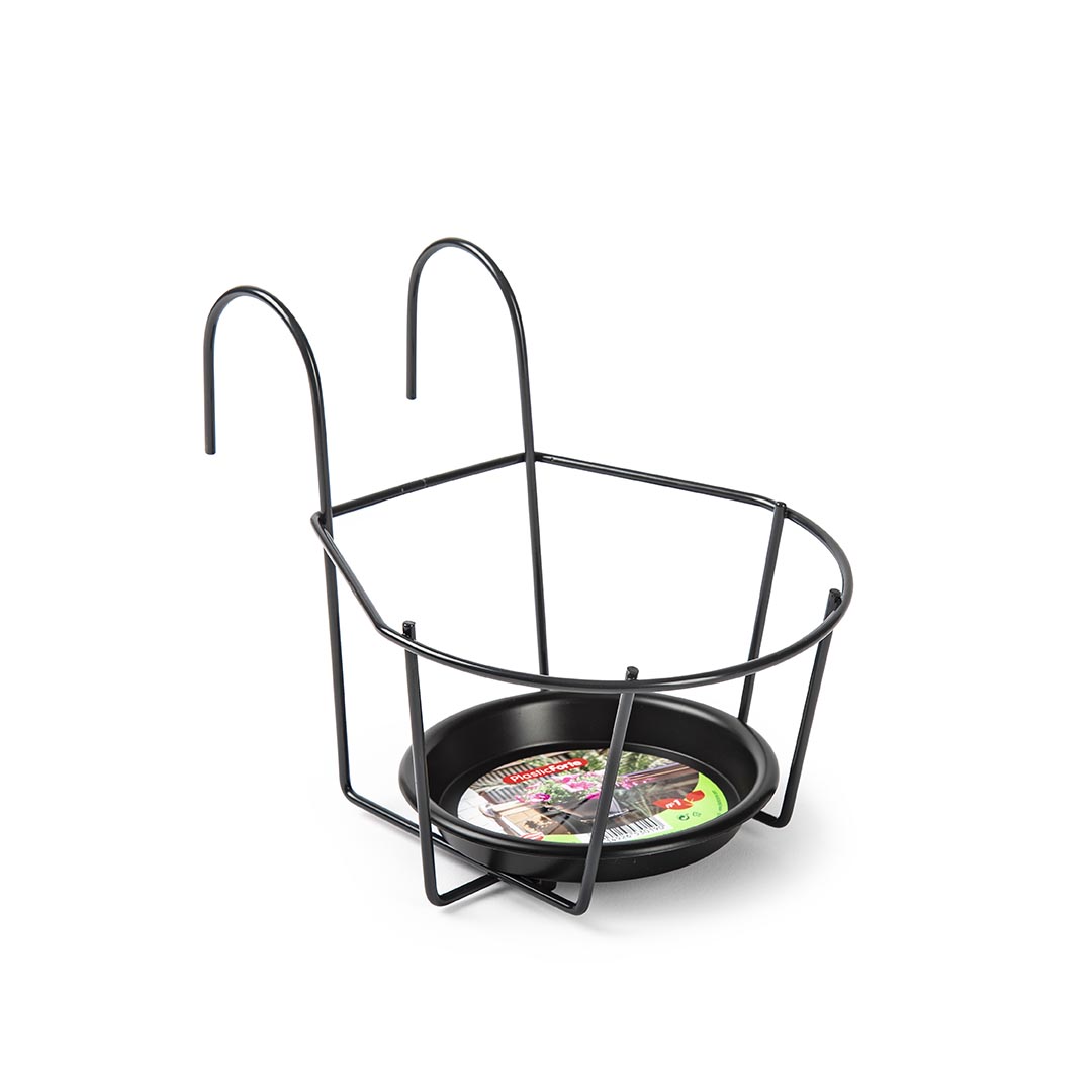 Soporte Metal para maceta con plato de pared 18 cm Negro