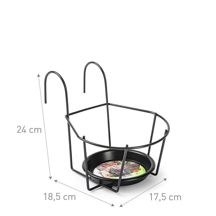 Soporte Metal para maceta con plato de pared 18 cm Negro