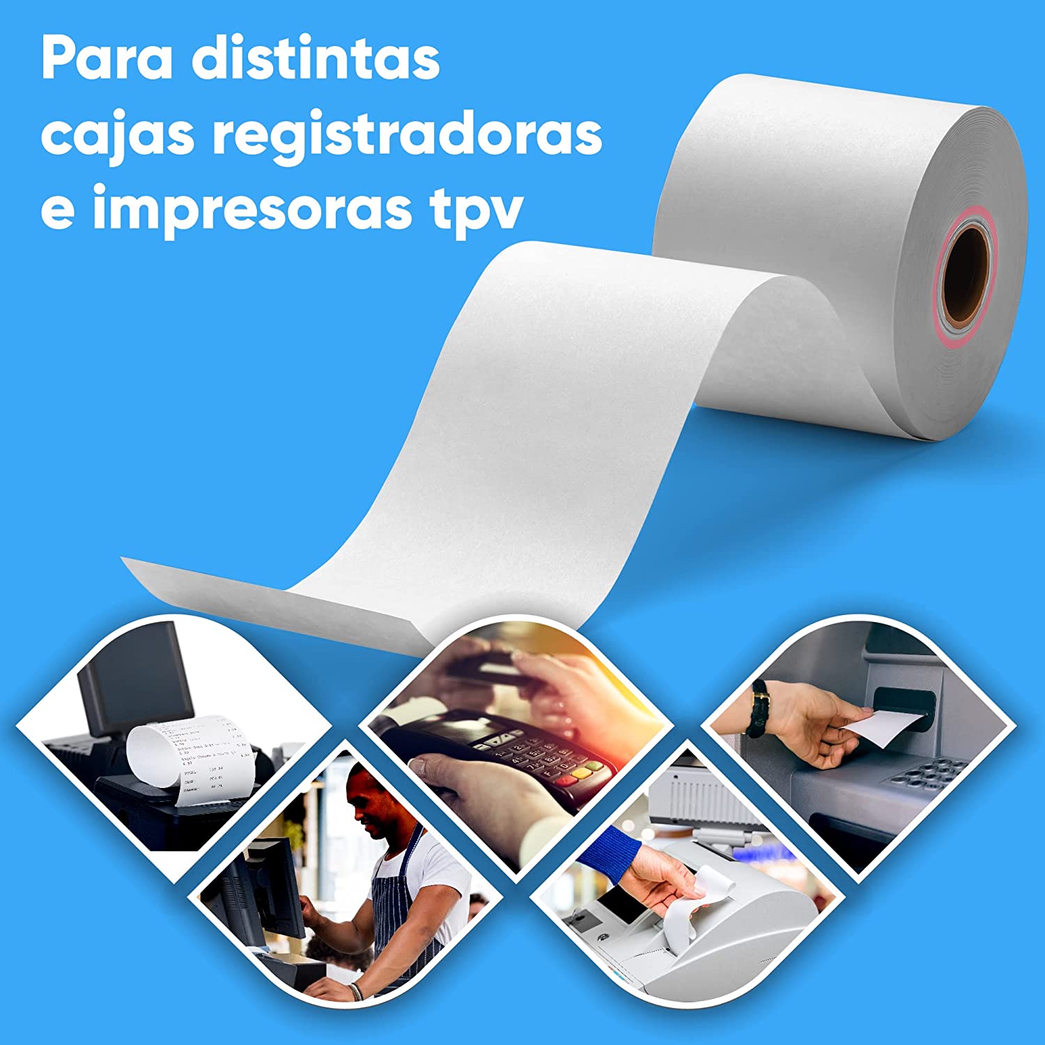 Rollo Papel Térmico para Sumadora Impresora TPV 80 Metros x 80 mm Blanco