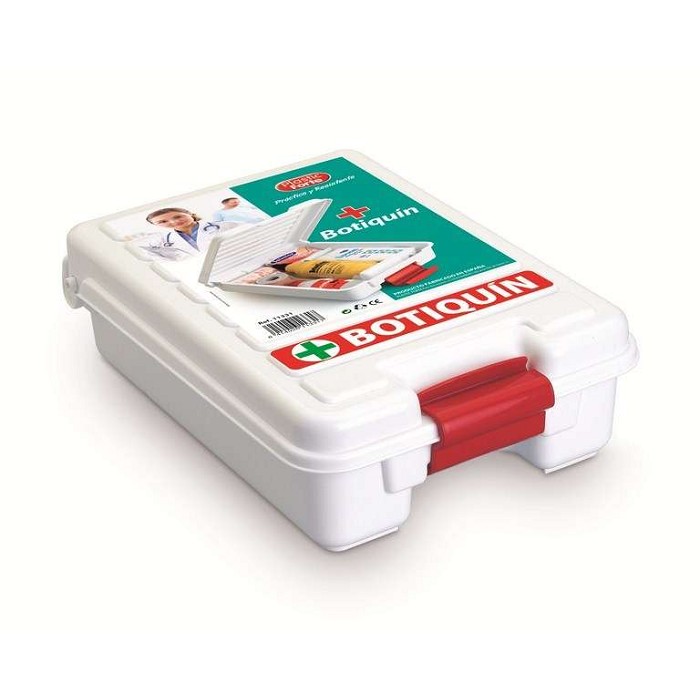 Caja botiquín Primeros Auxilios portátil con Tapa y asa  Blanco