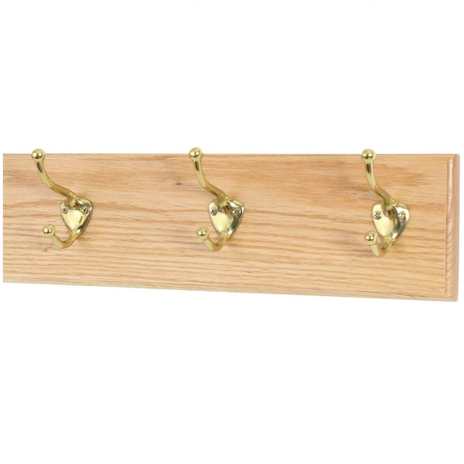 Perchero madera 3 ganchos de metal pared atornillar
