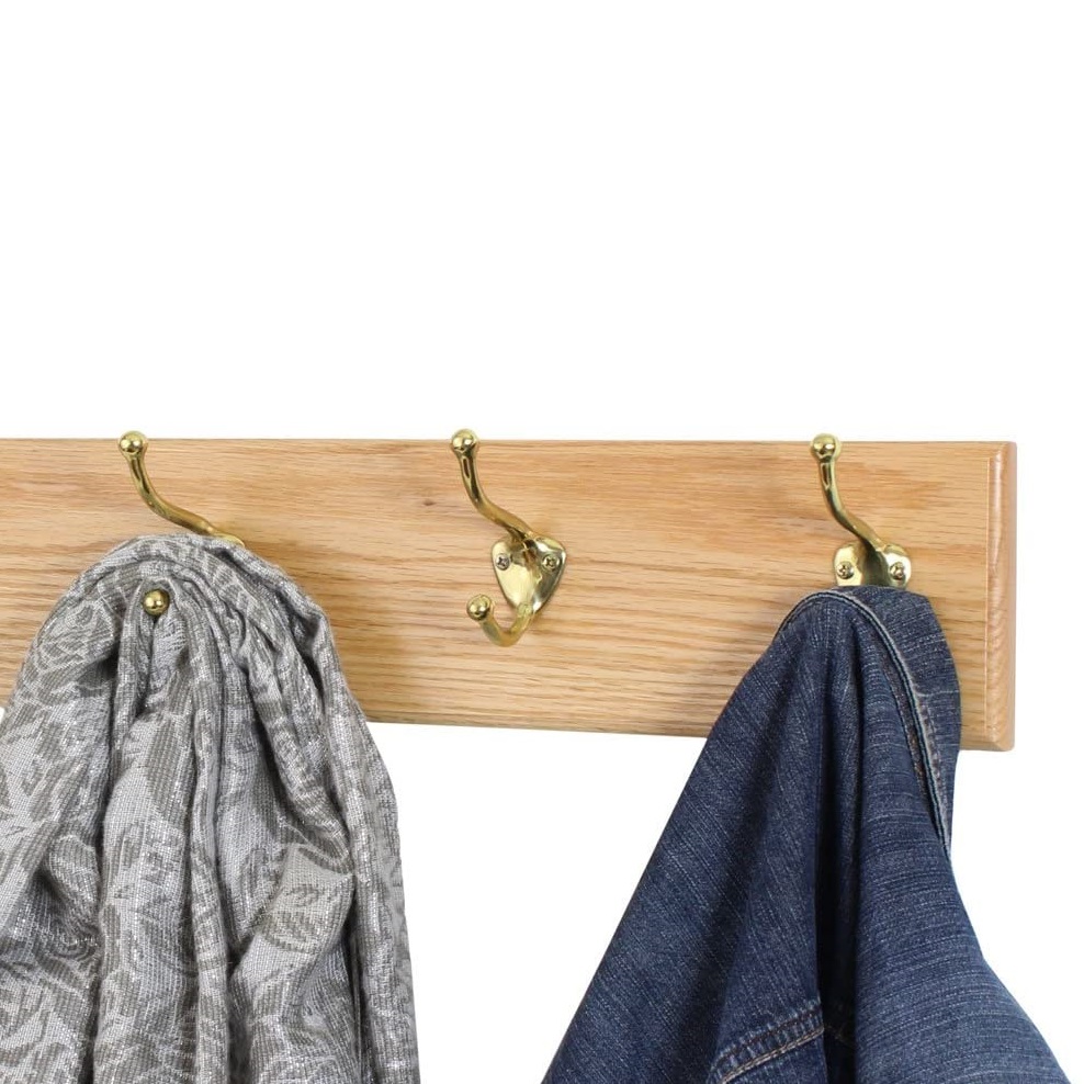 Perchero madera 3 ganchos de metal pared atornillar
