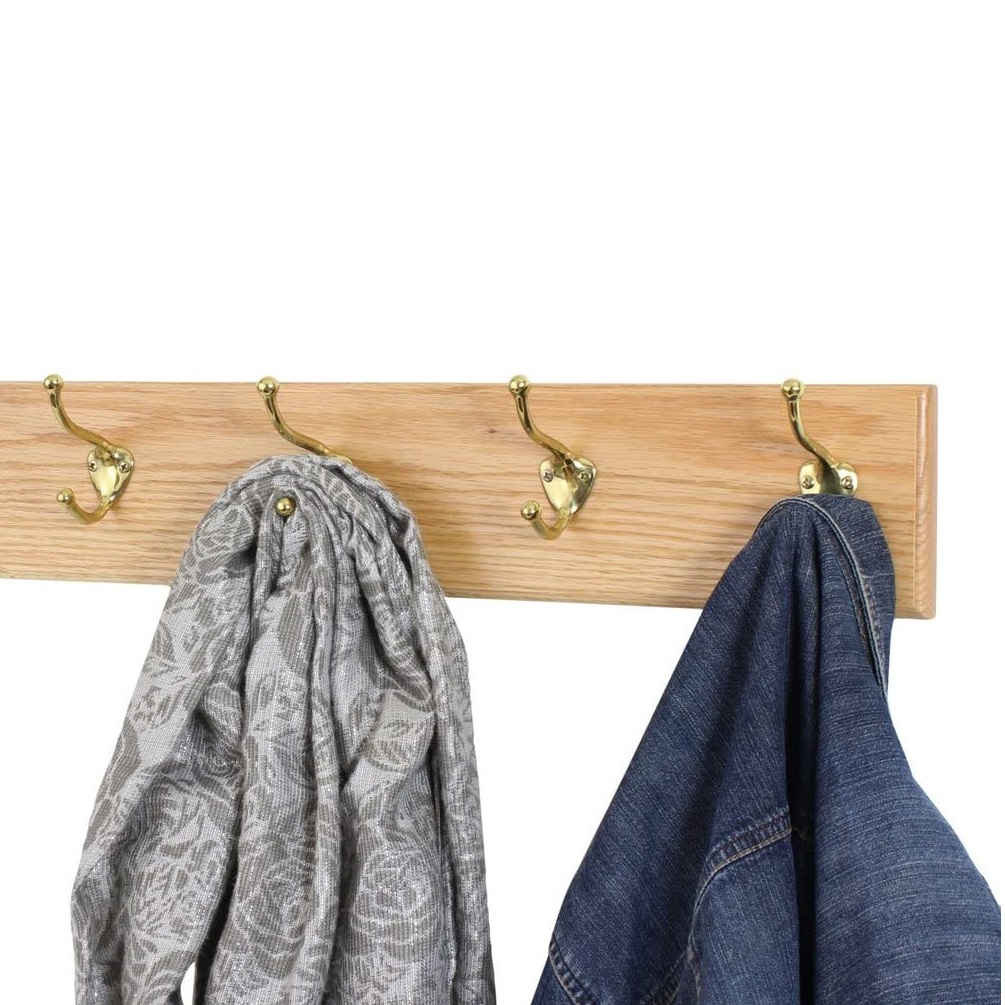Perchero madera 4 ganchos de metal pared atornillar