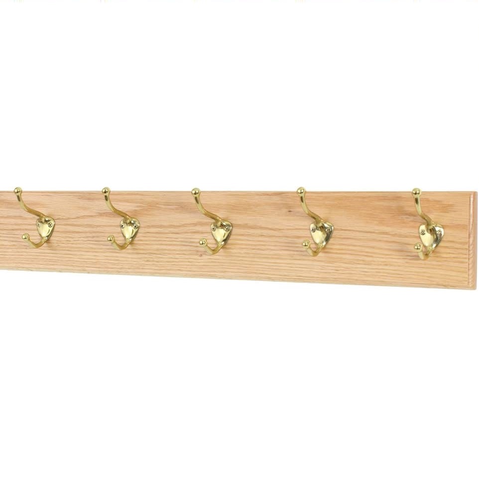 Perchero madera 5 ganchos de metal pared atornillar