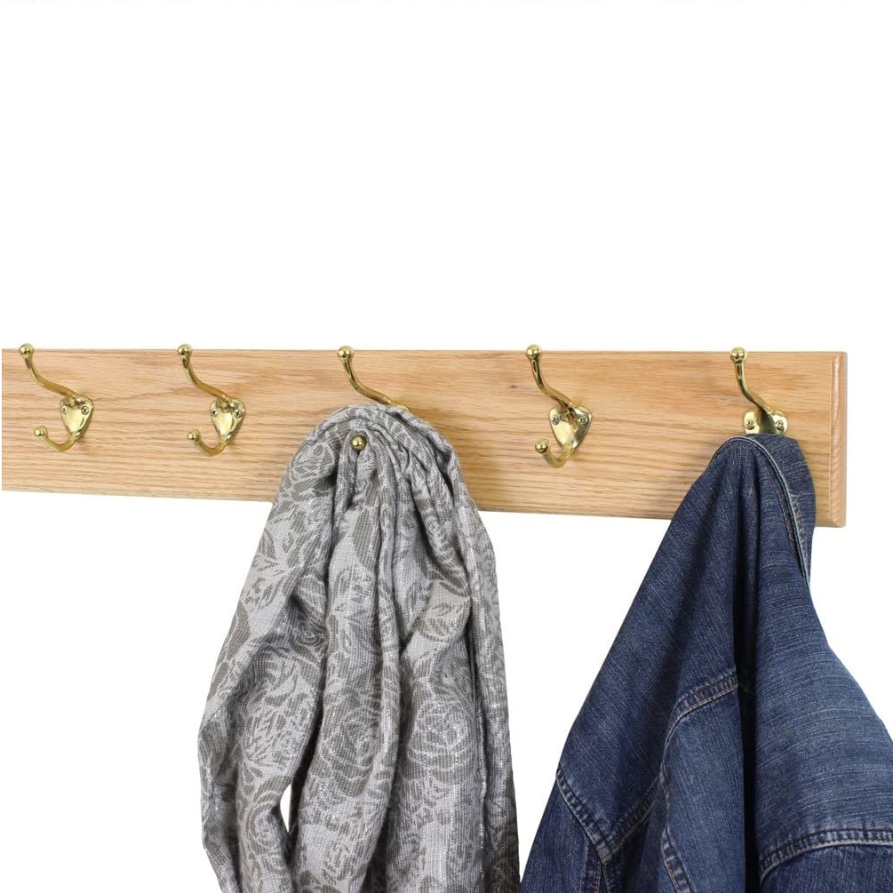 Perchero madera 5 ganchos de metal pared atornillar
