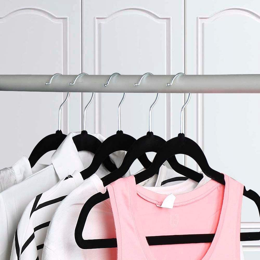 Pack 12 perchas de Terciopelo organizador con barra pantalon  Negro