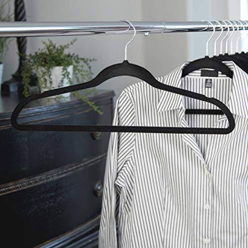 Pack 12 perchas de Terciopelo organizador con barra pantalon  Negro