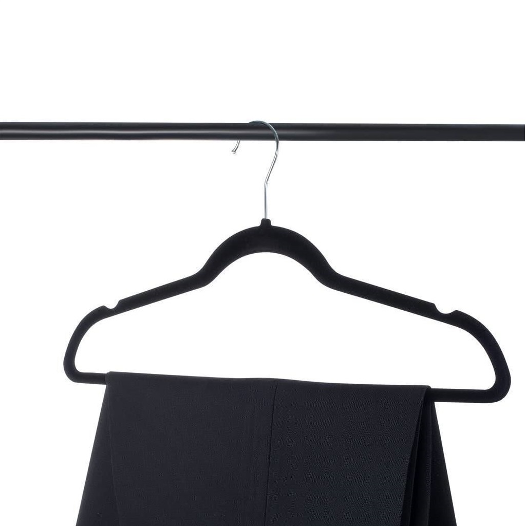 Pack 12 perchas de Terciopelo organizador con barra pantalon  Negro