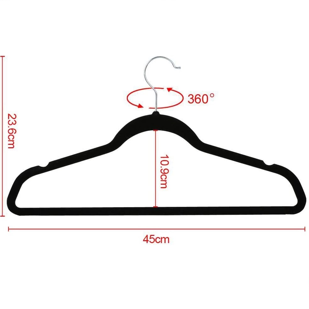 Pack 12 perchas de Terciopelo organizador con barra pantalon  Negro