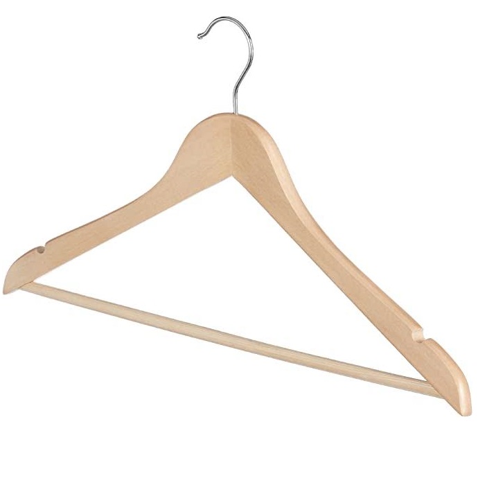 Pack 3 perchas de madera organizador con barra pantalon  Beige