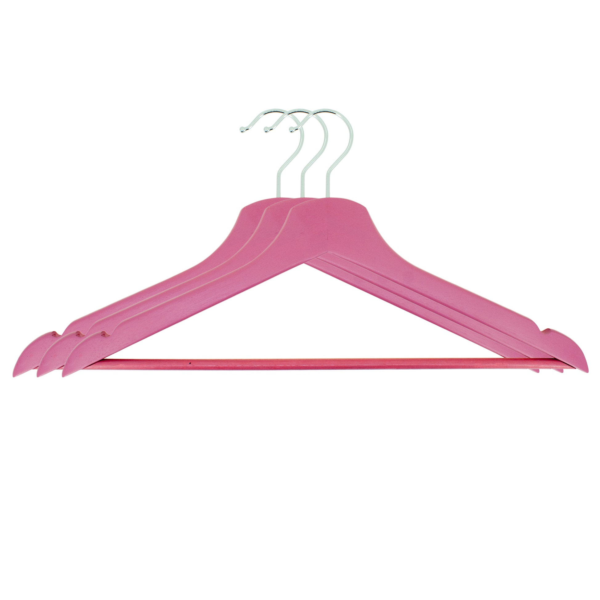 Pack 3 perchas de madera organizador con barra pantalon  Rosa