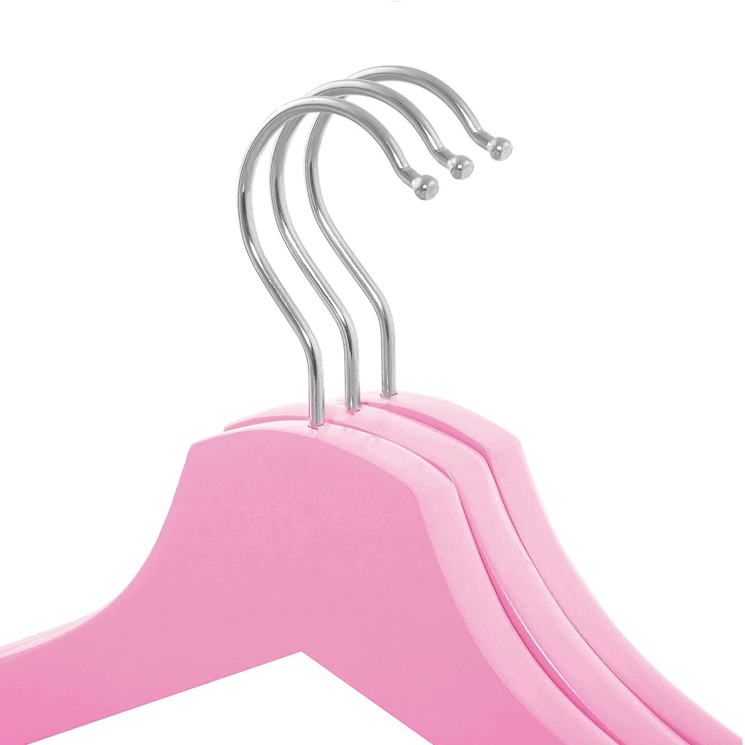 Pack 3 perchas de madera organizador con barra pantalon  Rosa