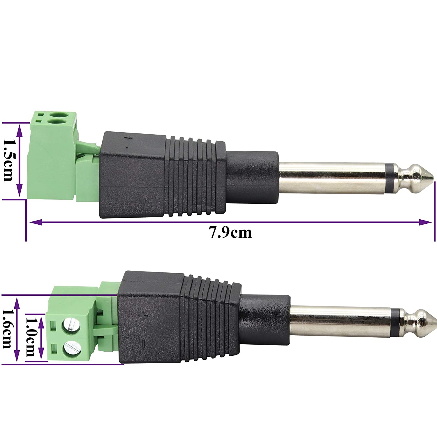 Conector Jack 6.35 mm macho TS Mono terminal de tornillo  Negro