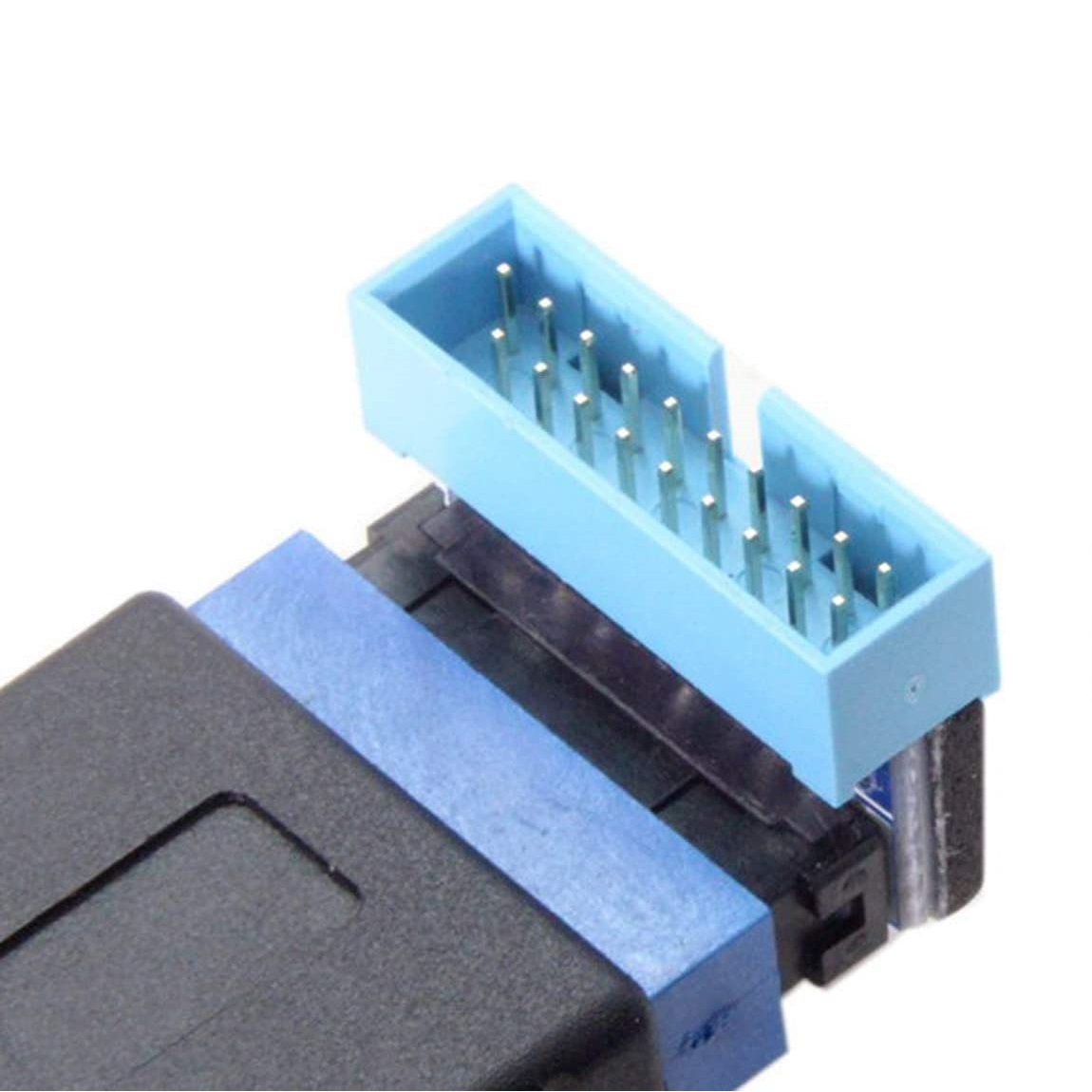 Adaptador USB 3.0 acodado angulo arriba 20 pines  Azul