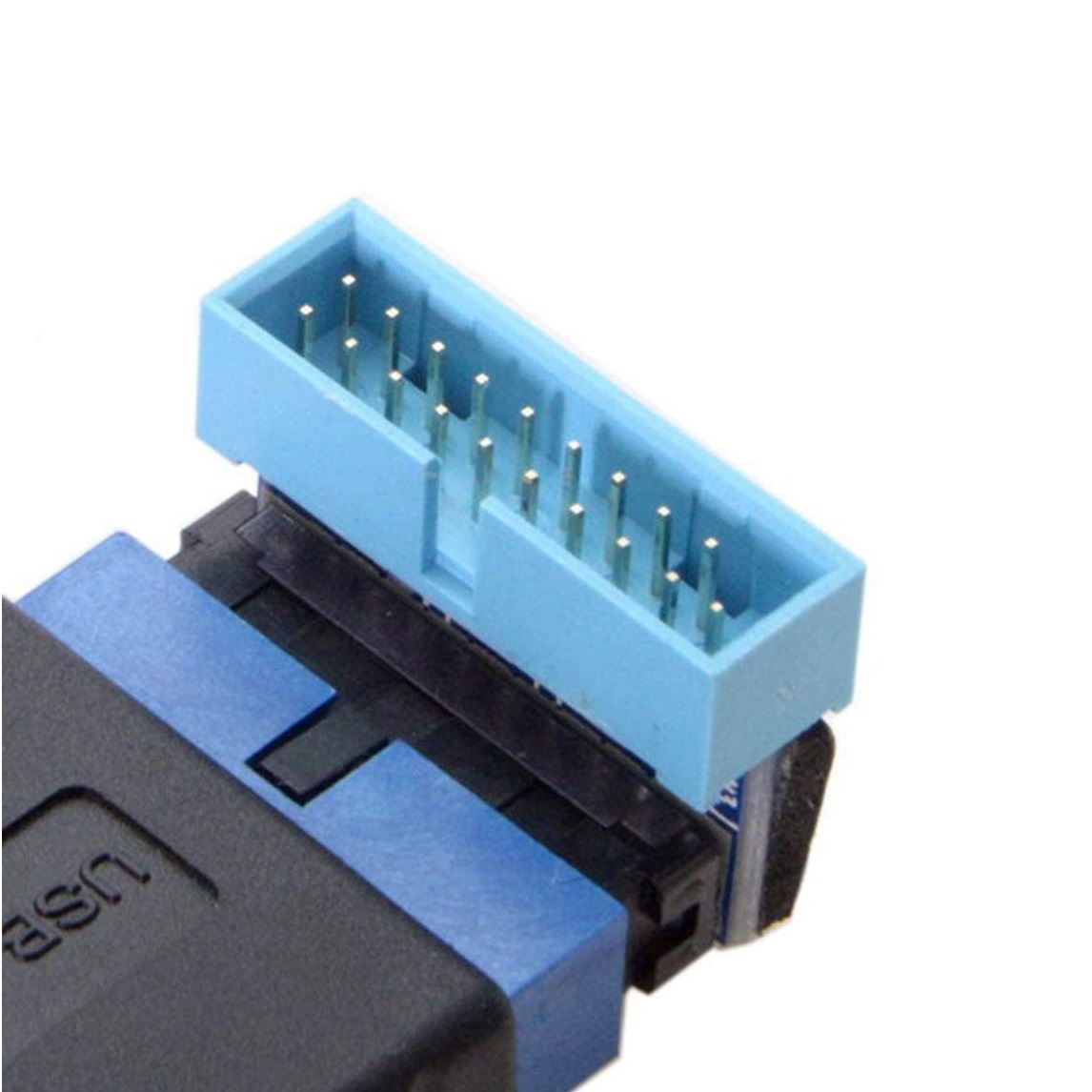 Adaptador USB 3.0 acodado angulo abajo 20 pines  Azul