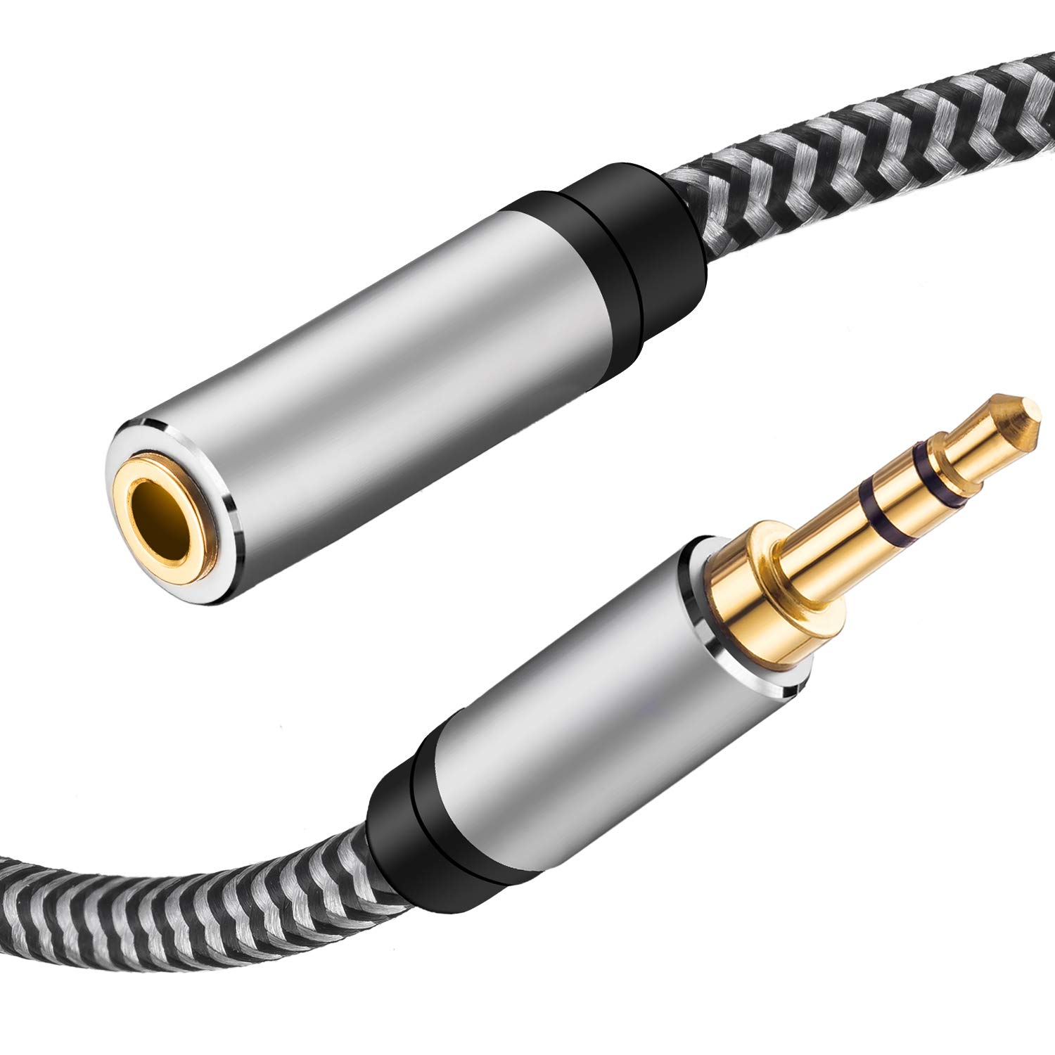 Cable alargador audio textil estéreo jack 3.5 mm 2 M Plateado