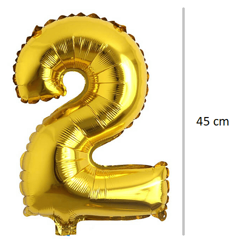Globo de cumpleaños numero 2 45 cm Dorado