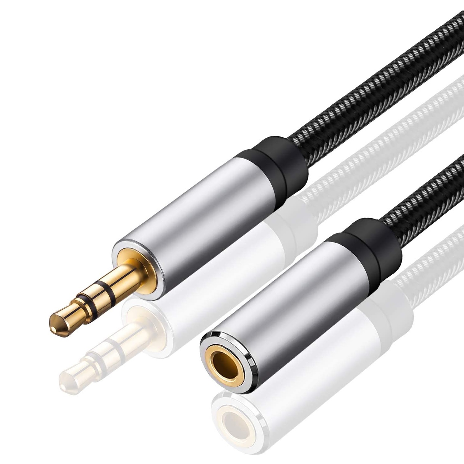 Cable alargador audio textil estéreo jack 3.5 mm 3 M Plateado