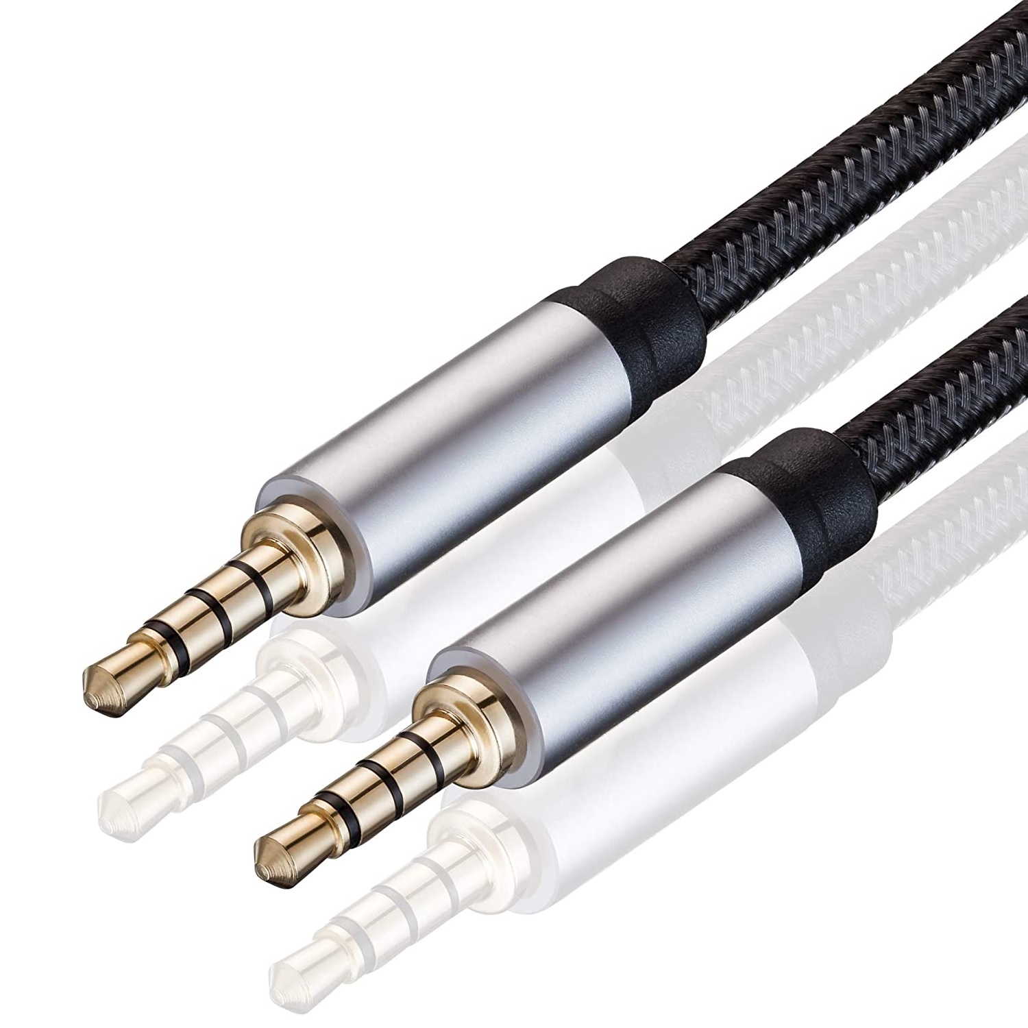 Cable audio textil estereo jack 3.5 macho 4 pin 1 M Plateado