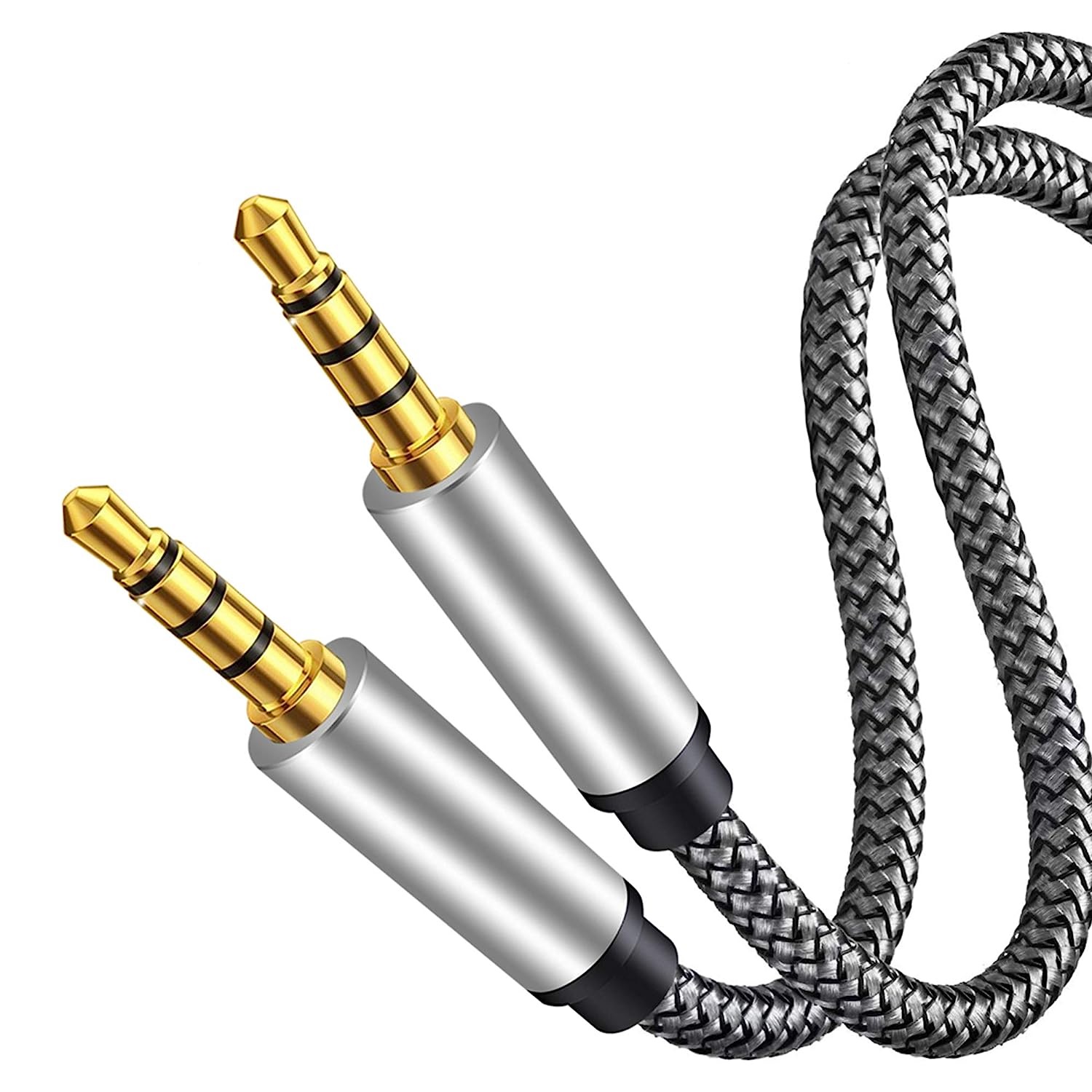 Cable audio textil estereo jack 3.5 macho 4 pin 1 M Plateado