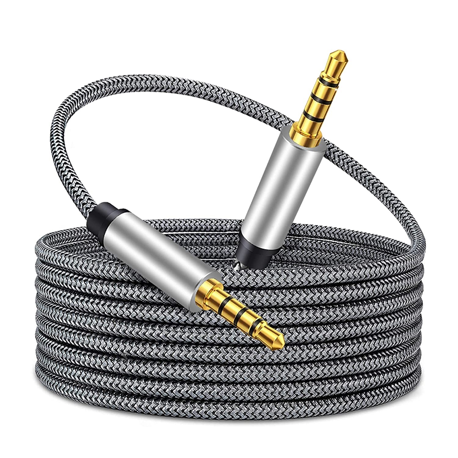 Cable audio textil estereo jack 3.5 macho 4 pin 1 M Plateado