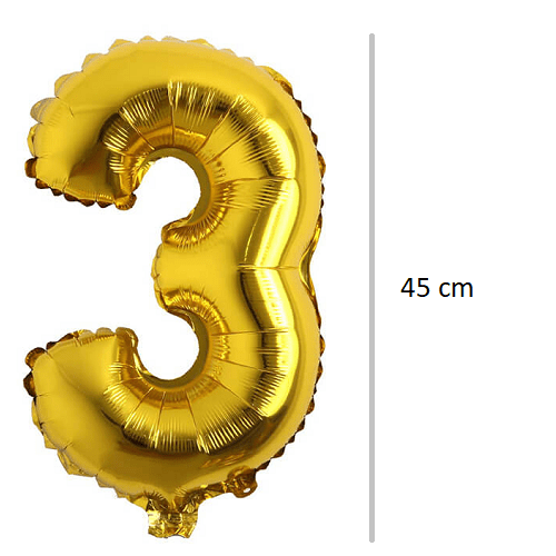 Globo de cumpleaños numero 3 45 cm Dorado