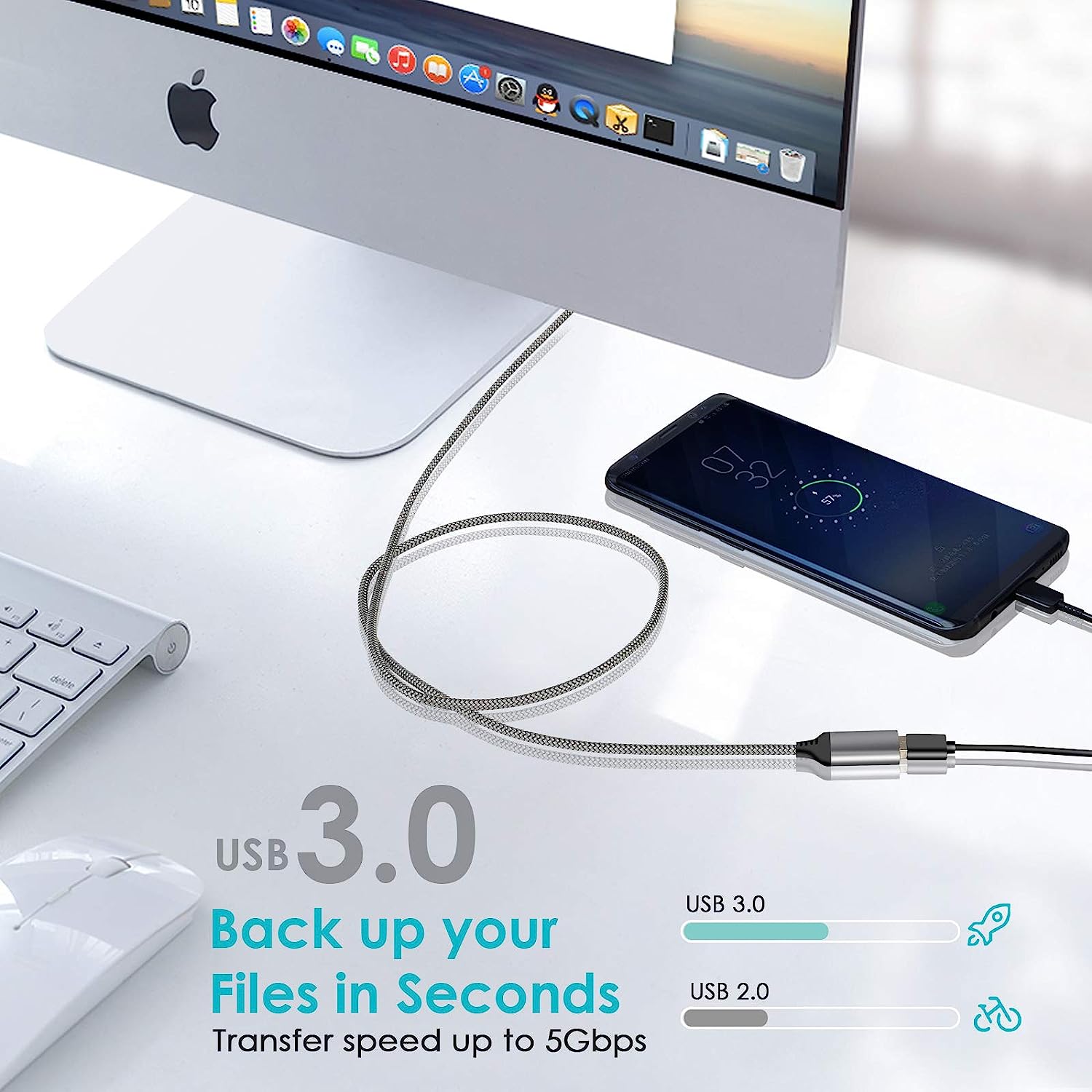 Cable alargador extensor USB 3.0 nylon 1 M Gris